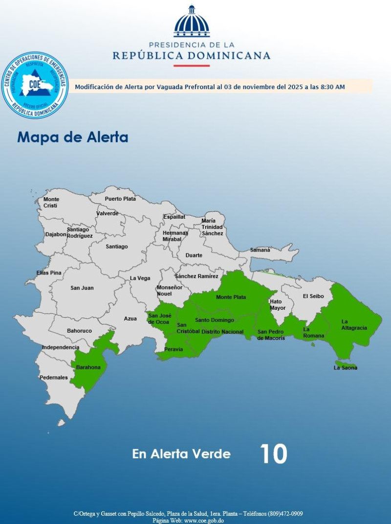 SANTO DOMINGO: Por saturación de los suelos el COE mantiene 10 provincias en alerta verde